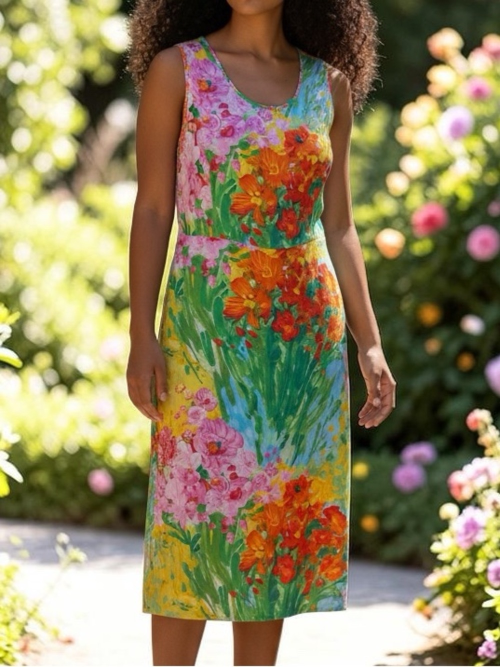 Vintage JAMS WORLD Floral Multicolor Tank Cotton Midi Dress Sz XL